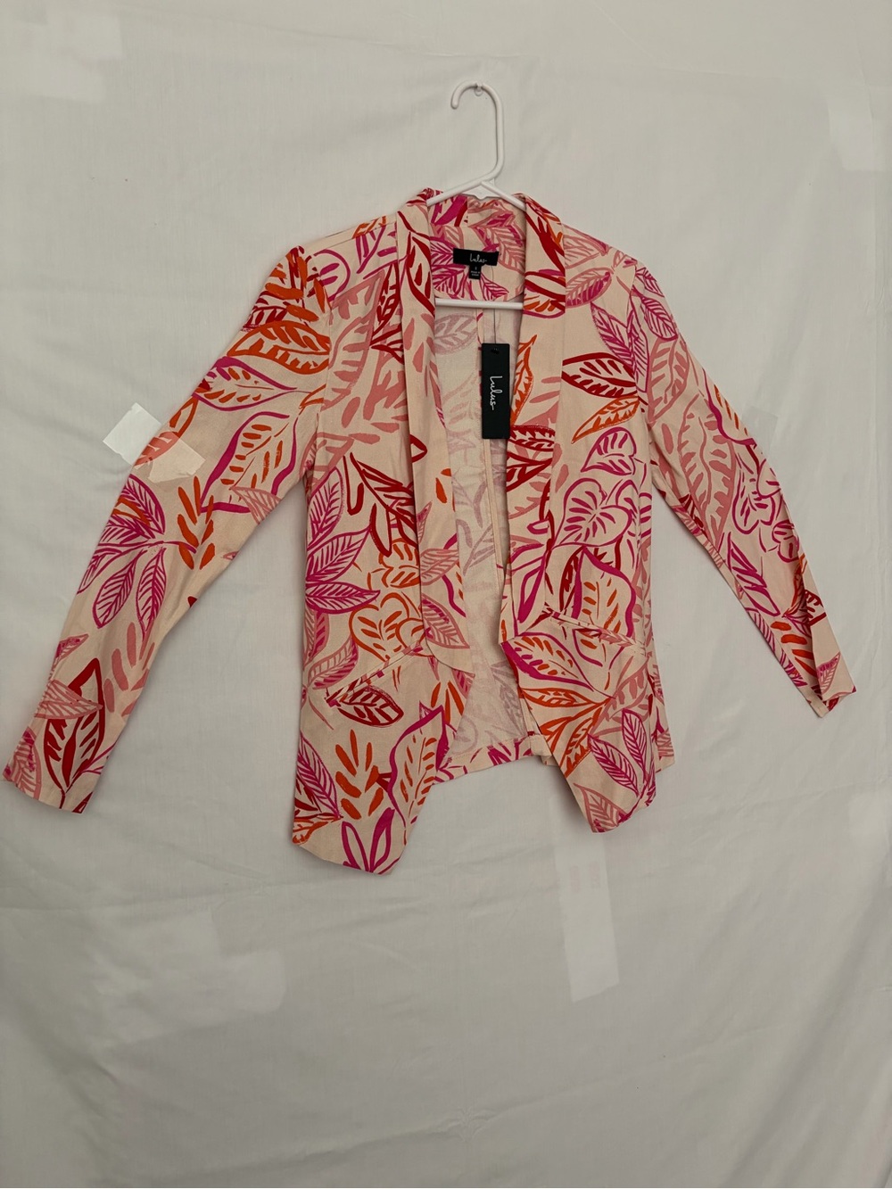 NWT Lulus Women Pink Orange Tropical Leaf Print Linen Blend Blazer Jacket S(A886